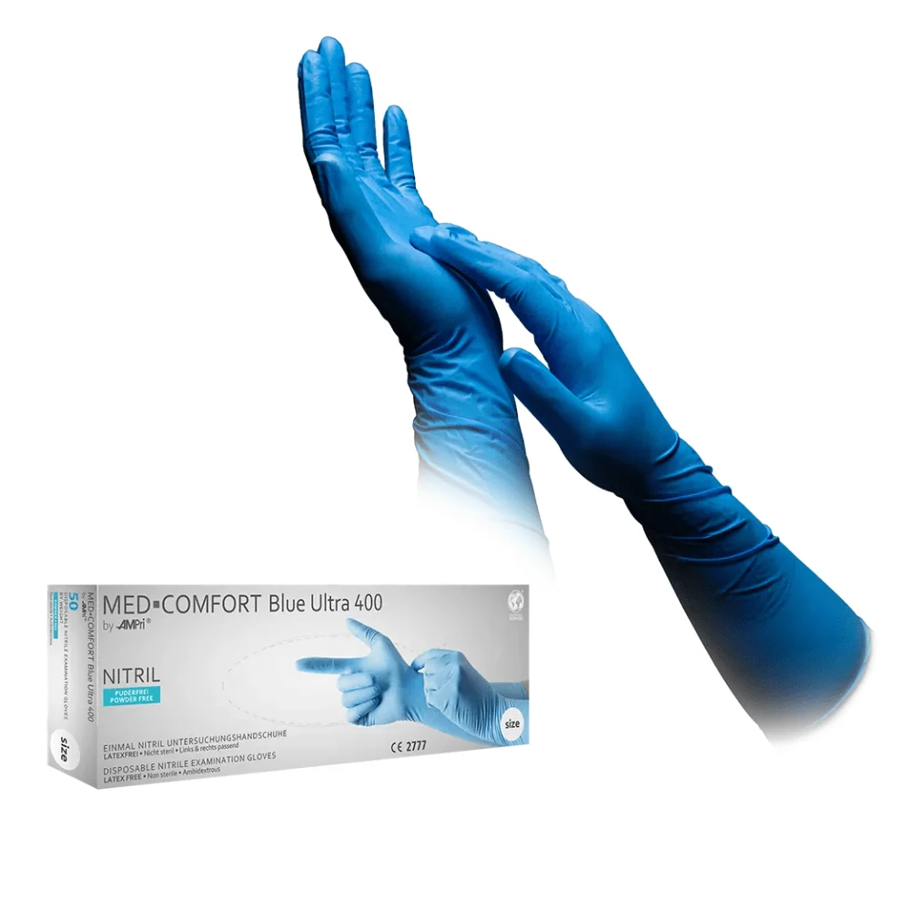 AMPri MED-COMFORT BLUE ULTRA 400 Nitrilhandschuhe další lang, Blau S