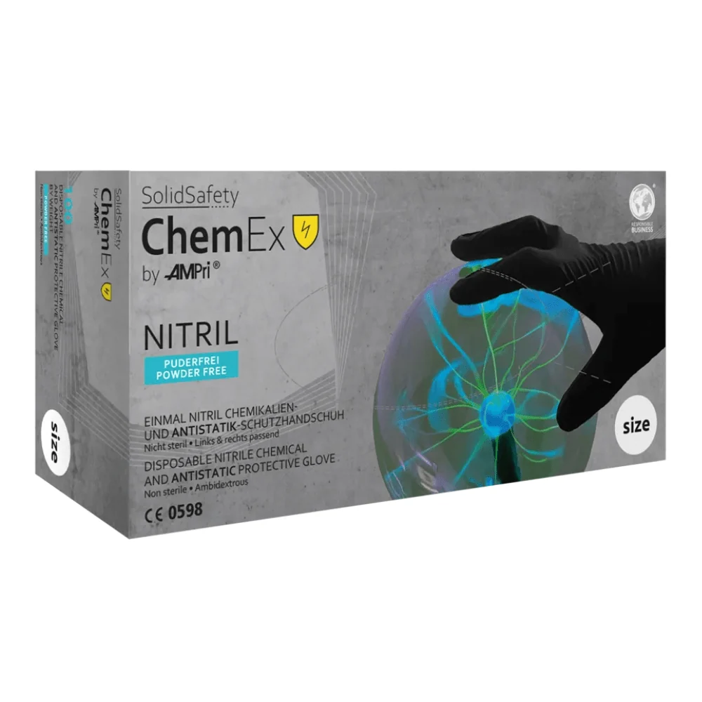 AMPri SolidSafety Chem Ex antistatische Nitril Chemikalienschutzhandschuhe S - XXL S