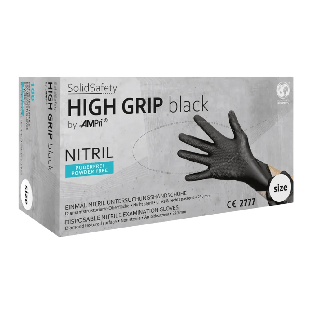 AMPri SolidSafety High Grip Black Nitril Chemikalienschutzhandschuhe Schwarz S - XXL S