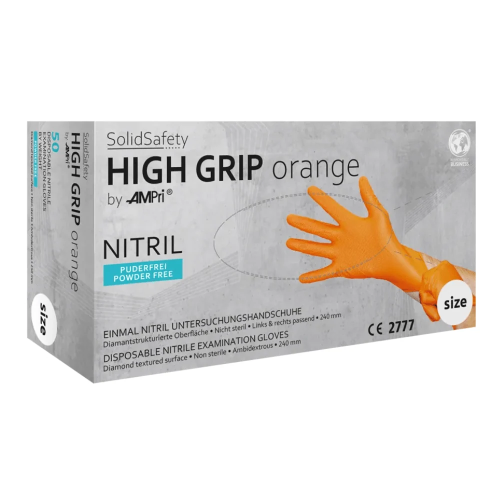 AMPri SolidSafety High Grip Orange Nitril Chemikalienschutzhandschuhe S - XXL S