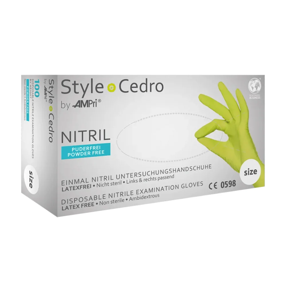 AMPri STYLE CEDRO Nitrilhandschuhe puderfrei MED-COMFORT, Grün Xs