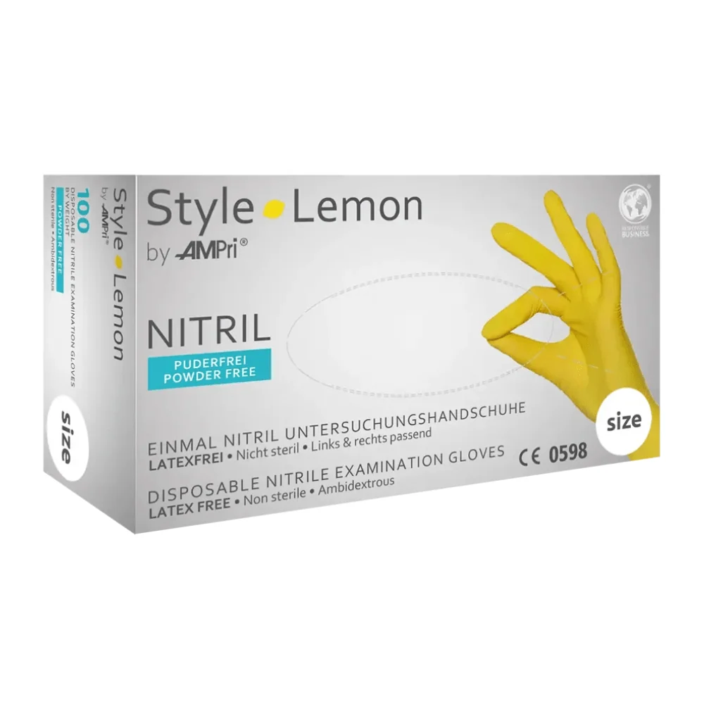 AMPri STYLE LEMON Nitrilhandschuhe puderfrei MED-COMFORT, Gelb Xs