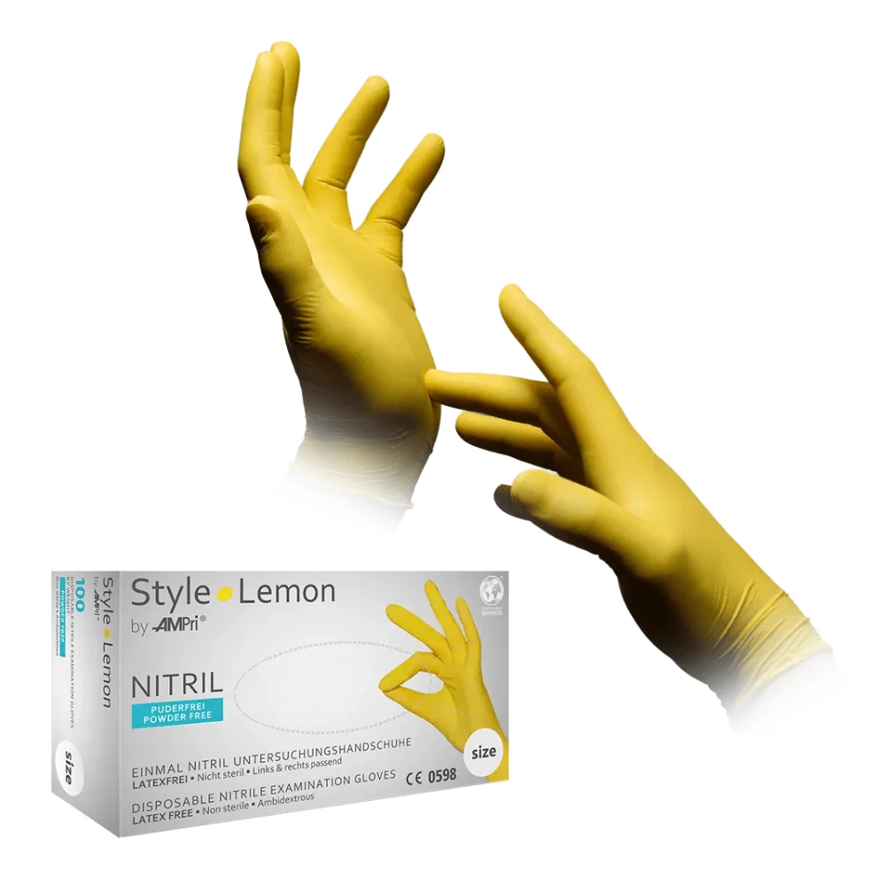 AMPri STYLE LEMON Nitrilhandschuhe puderfrei MED-COMFORT, Gelb Xs