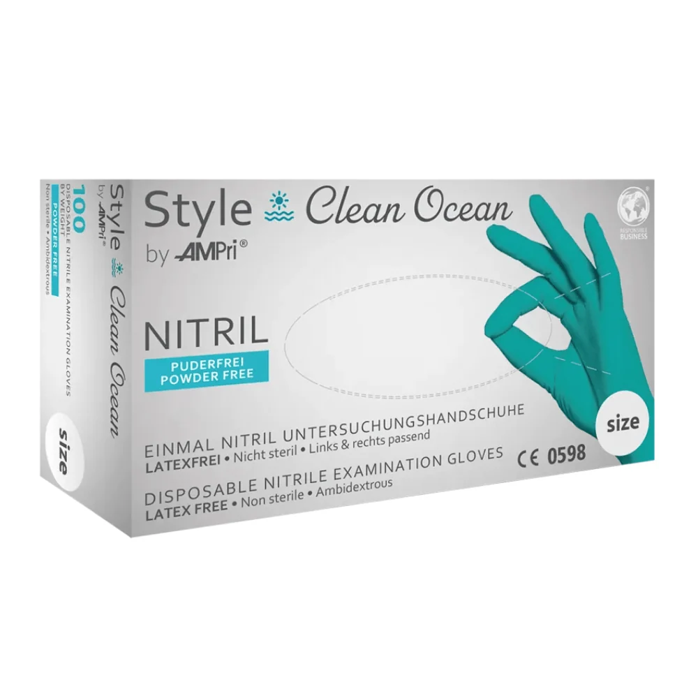 Ampri-stil Hygienic Ocean Nitrile Gloves Powder-Free af Med-Comfort, Turquoise Xs