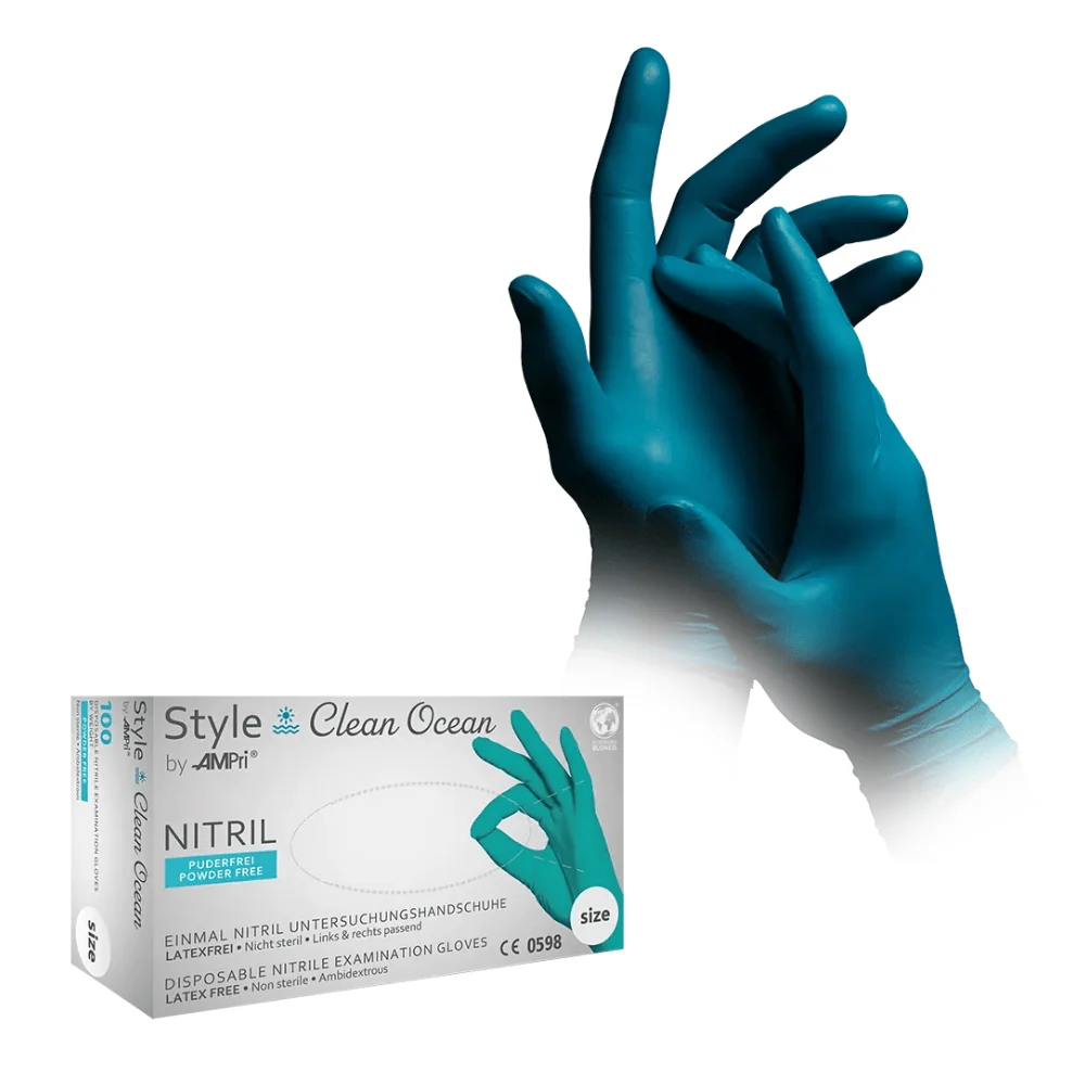 Ampri-stil Hygienic Ocean Nitrile Gloves Powder-Free af Med-Comfort, Turquoise Xs
