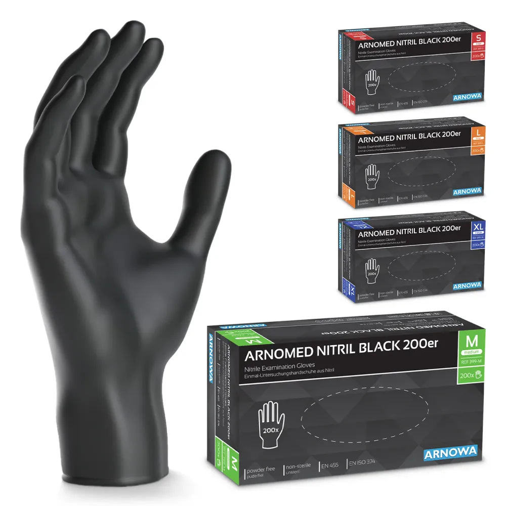 ARNOMED NITRIL BLACK 200er Nitrilhandschuhe Schwarz im 200er Sparpack M