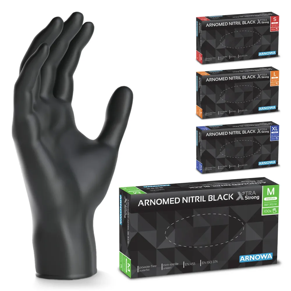 ARNOMED NITRIL BLACK XTRA STRONG Bonus dicke Einmalhandschuhe aus Nitril Schwarz S