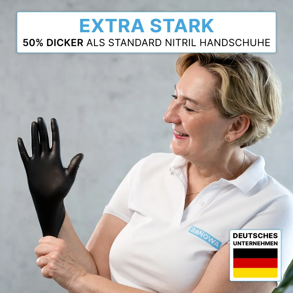 ARNOMED NITRIL BLACK XTRA STRONG Bonus dicke Einmalhandschuhe aus Nitril Schwarz S