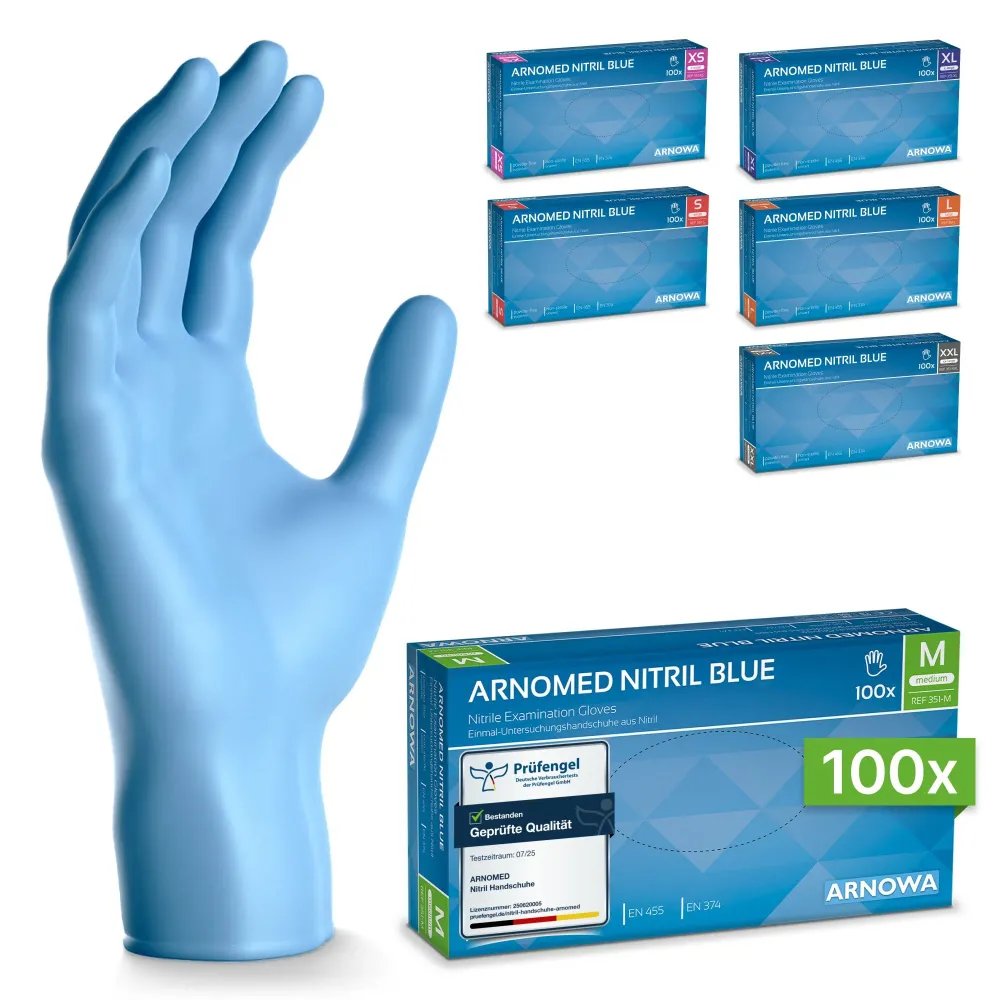 ARNOMED NITRIL BLUE Mănuși de unică folosință rezistente la rupere din nitril în albastru Xs