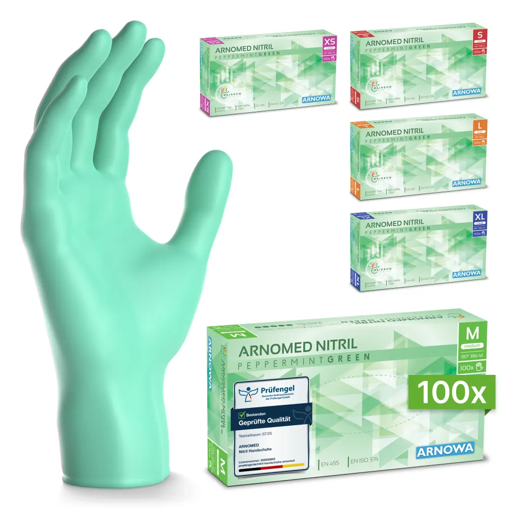 ARNOMED NITRIL PEPPERMINT GREEN Bunte Einmalhandschuhe aus Nitril Mintgrün Xl