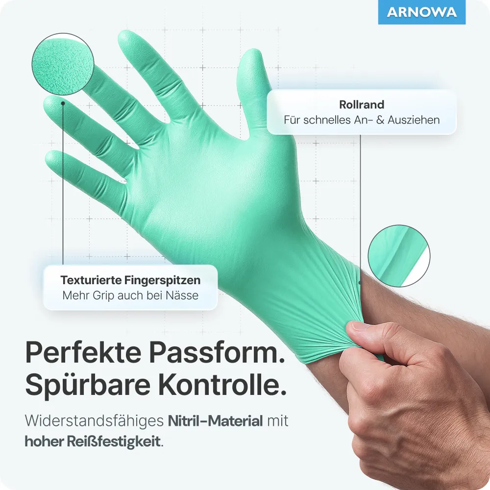 ARNOMED NITRIL PEPPERMINT GREEN Bunte Einmalhandschuhe aus Nitril Mintgrün Xl