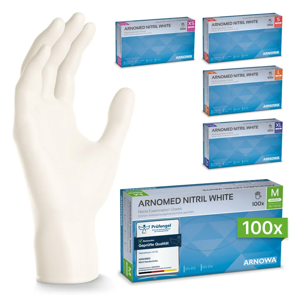 ARNOMED NITRIL WHITE Reißfeste Einmalhandschuhe aus Nitril Weiß Xl