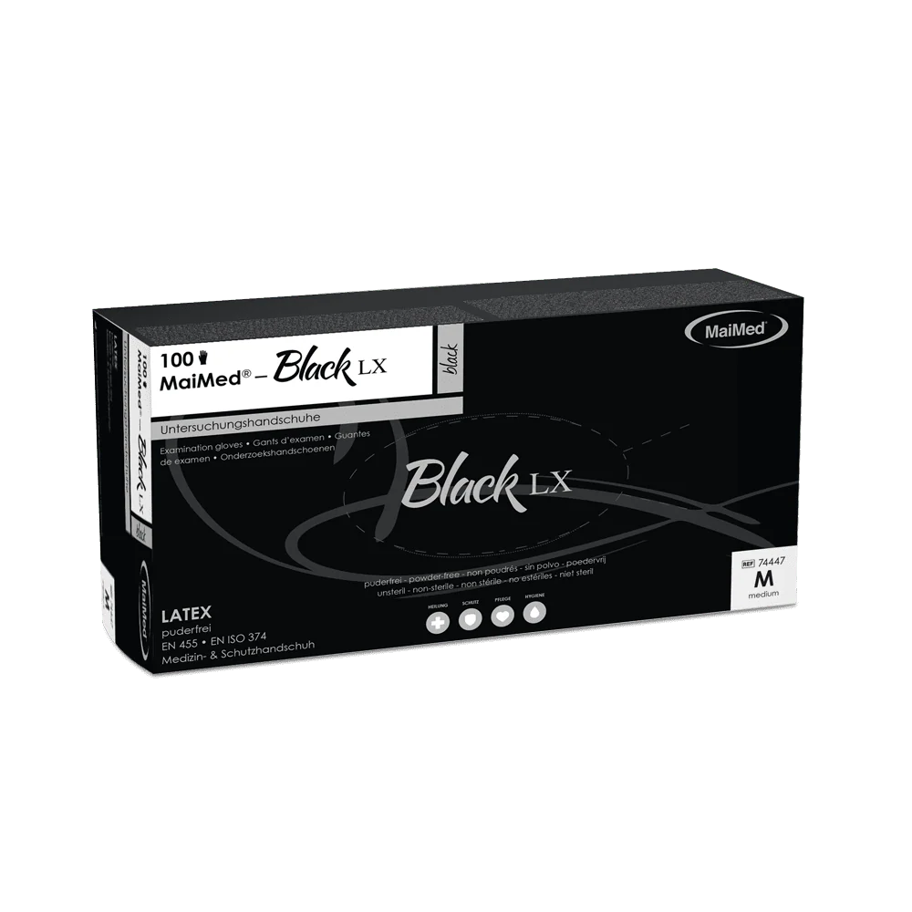 MaiMed-Black LX PF Einmal-Latex-Untersuchungshandschuhe, puderfrei, 100 St./Box S