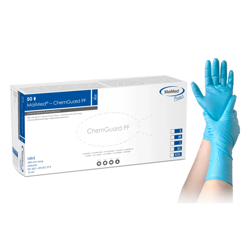 MaiMed-ChemGuard, unsteril, puderfrei Nitril-Vollschutz-Handschuh, 50St/Box L