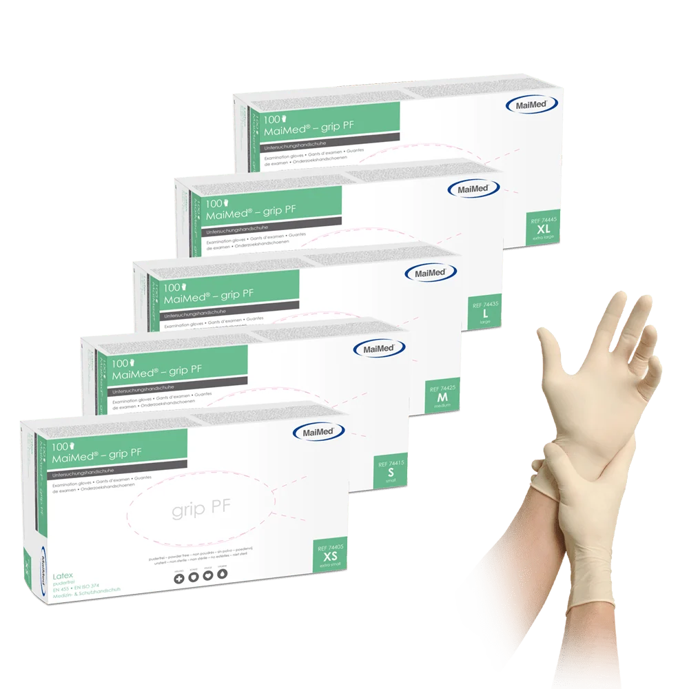 MaiMed-grip PF, unsteril, puderfrei Latex-Untersuchungshandschuhe L