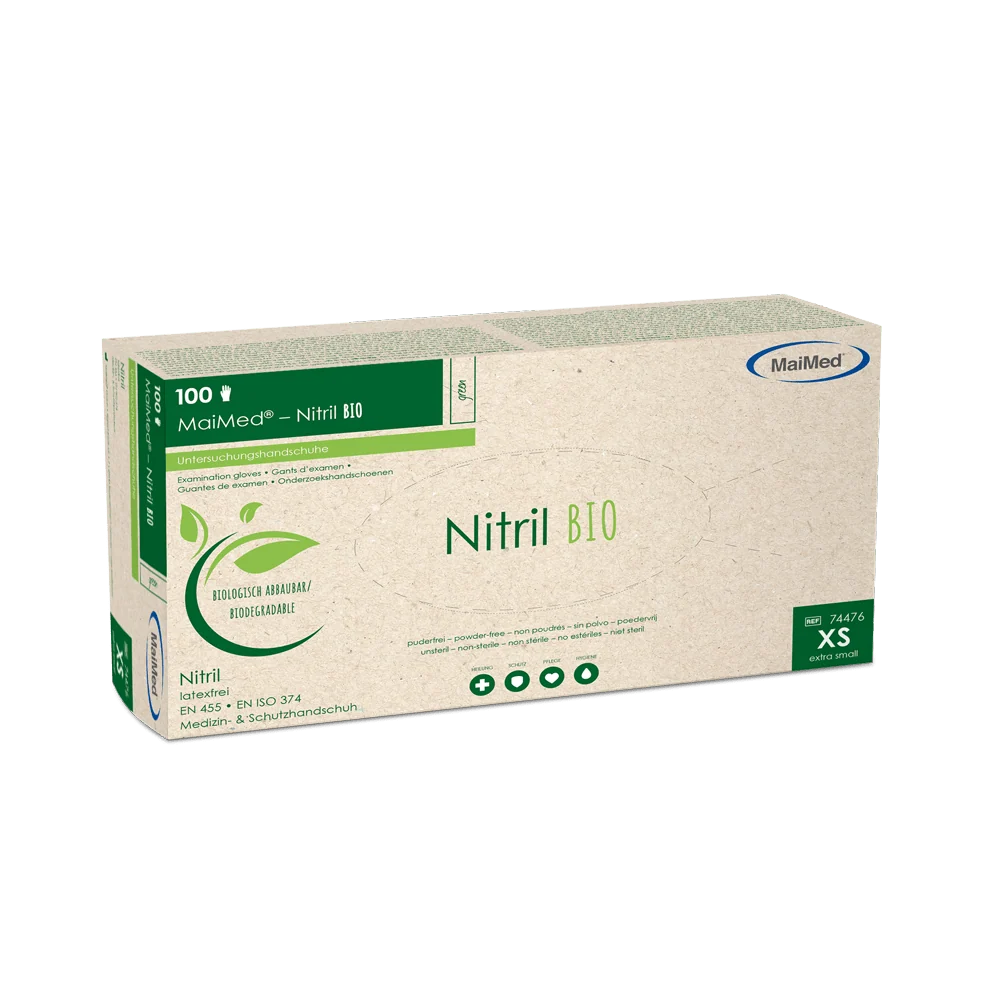 MaiMed-Nitril BIO, unsteril, puderfrei Latexfreier Nitril-Handschuh, grün, 100St./Box Xs