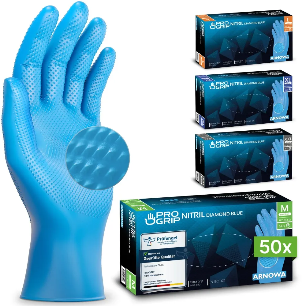 PROGRIP NITRIL DIAMOND BLUE Reißfeste Einmalhandschuhe aus Nitril mit Diamantstruktur Blau Xxl