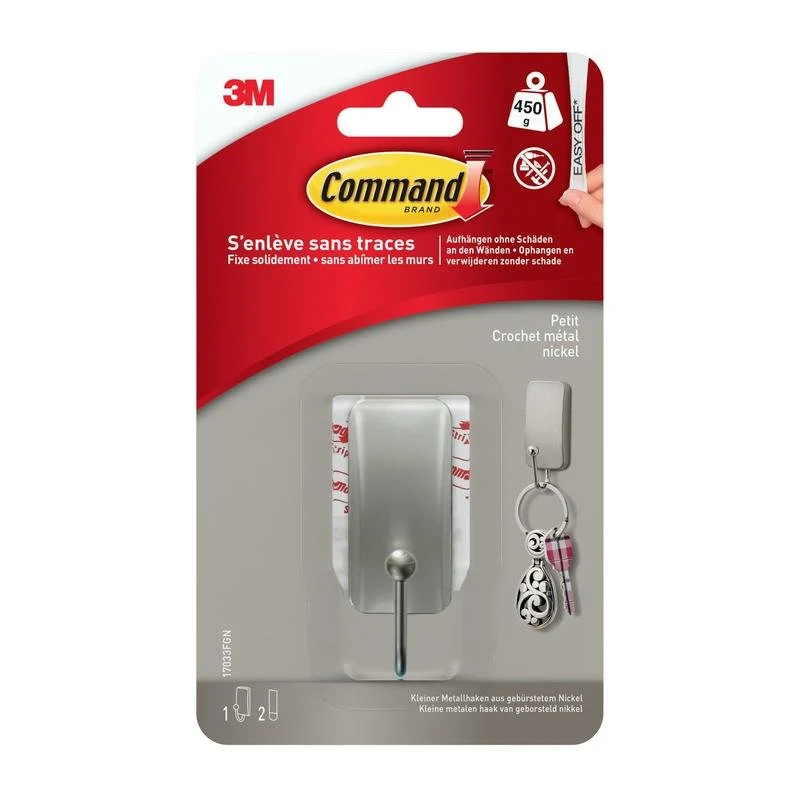 Kleiner Command™ Metallhaken gebürstetem Nickel, 17033, 1 Haken, 2 Strips | Packung (1 Stück)