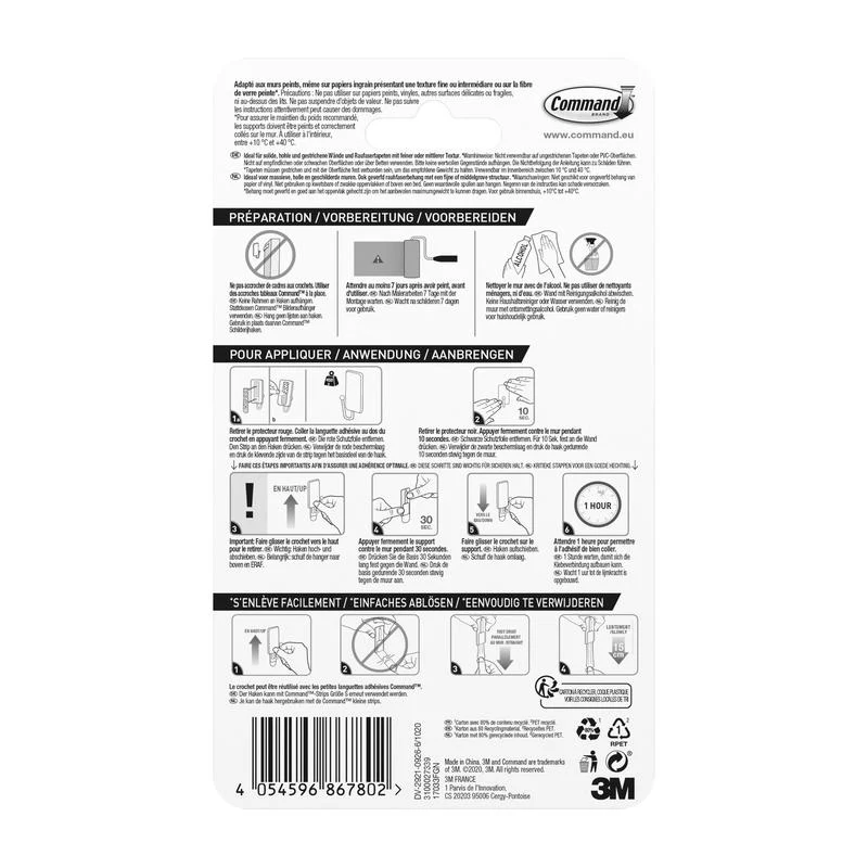 Kleiner Command™ Metallhaken gebürstetem Nickel, 17033, 1 Haken, 2 Strips | Packung (1 Stück)