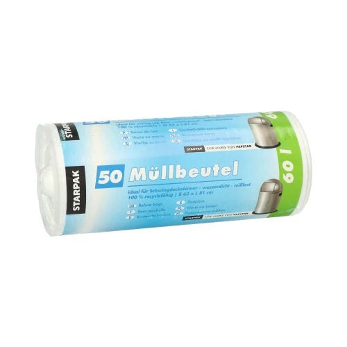 Starpak 50 affaldsposer, HDPE 60 L 81 cm x 63 cm hvid | Pakke (50 stykker)