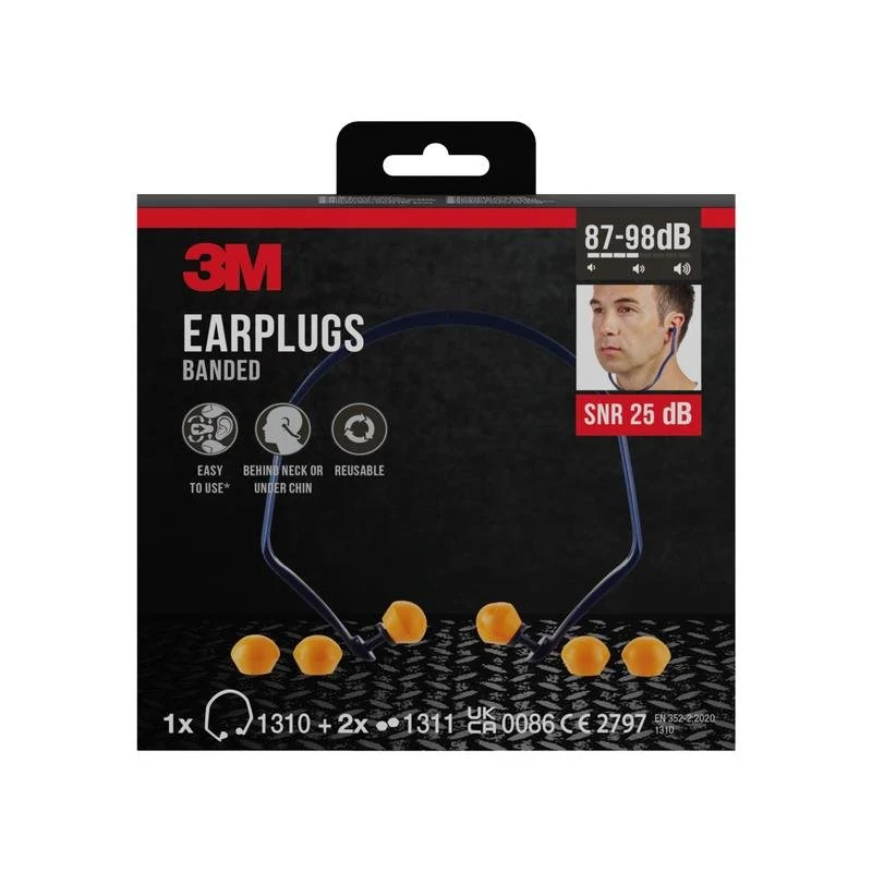 3M™ Bügelgehörschutz 1310 + 2 Paar Ersatzstöpsel, SNR-Wert 24 - 25 dB (je nach Trageposition), Orange, 1BE+2PRRP/Packung |...