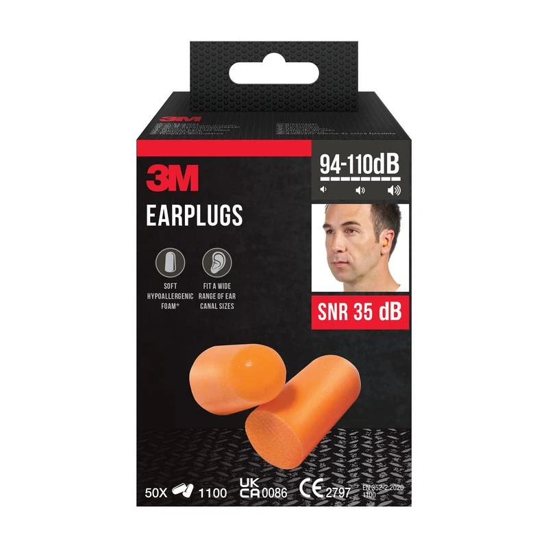 3M™ Gehörschutzstöpsel 1100, Weichschaum, SNR-Wert 35 dB, Orange
