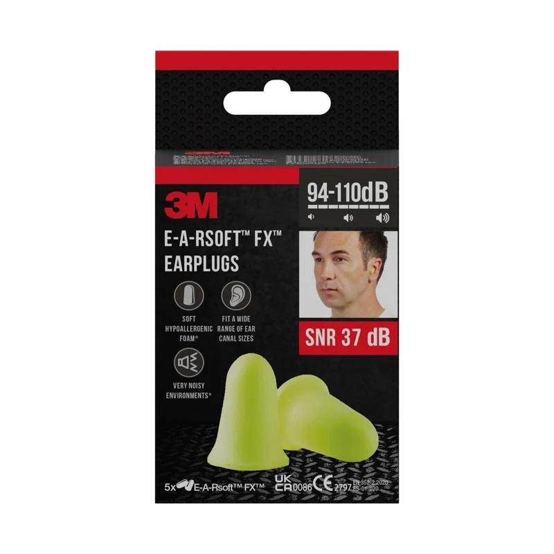 3M™ Gehörschutzstöpsel E--Rsoft™ FX™, weicher Polyurethanschaum, SNR-Wert 37 dB, Gelb, 5 Paar/Packung | Packung (1 Stück)