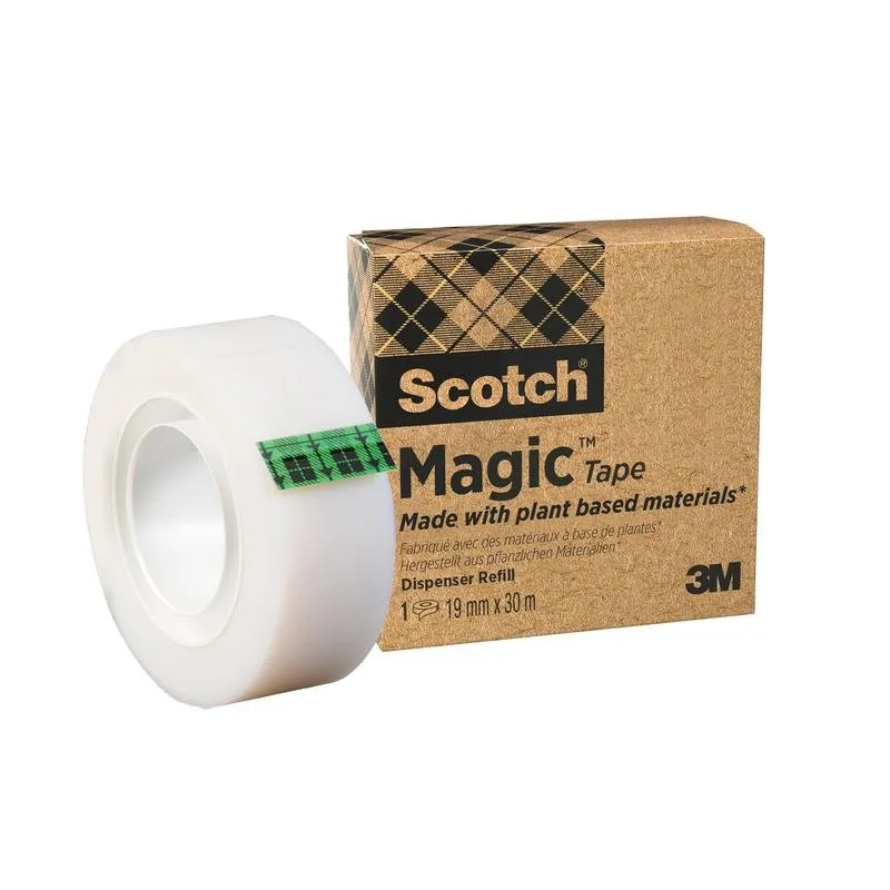 Banda adezivă Scotch® Magic ™ 9-1930R, realizată cu 66 % adeziv vegetal, 19 mm x 30 m, 1 roll/pachet | Pachet (1 rolă)