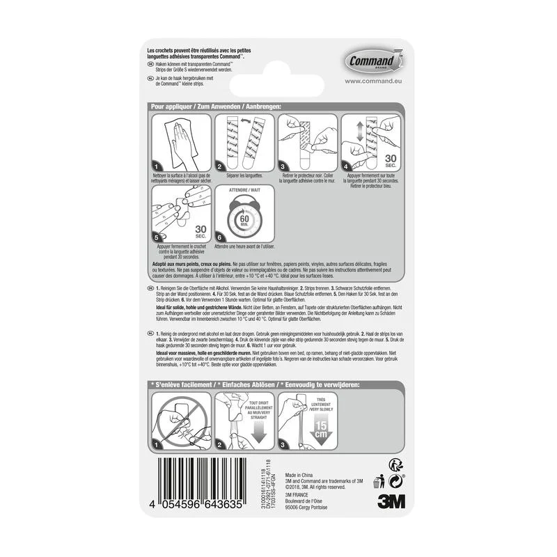 Command™ Edelstahl-Metallhaken Größe S, 17031SS-4ES, 4 Haken, 5 Strips | Packung (1 Stück)