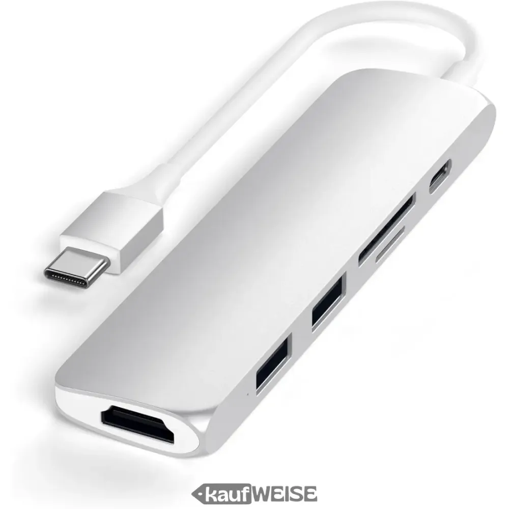 Satechi V2 Slim USB-C víceportový adaptér | 4K 60Hz HDMI & 60W PD | Stříbro