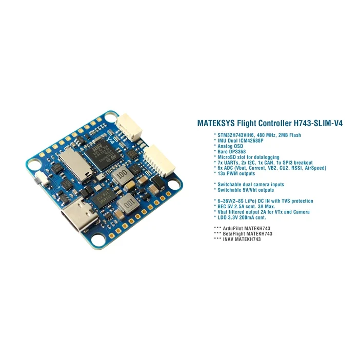 MATEK H743-SLIM V4 | STM32H743 FC | Duální IMU CAN OSD