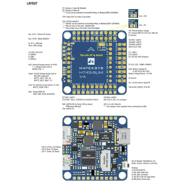 MATEK H743-SLIM V4 | STM32H743 FC | Duální IMU CAN OSD