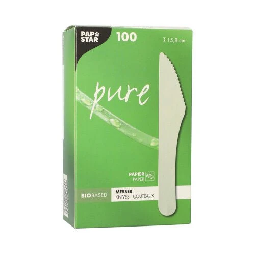 PAPSTAR 100 facas, papel "puro" 15,8 cm branco | Caixa dobrável (100 peças)