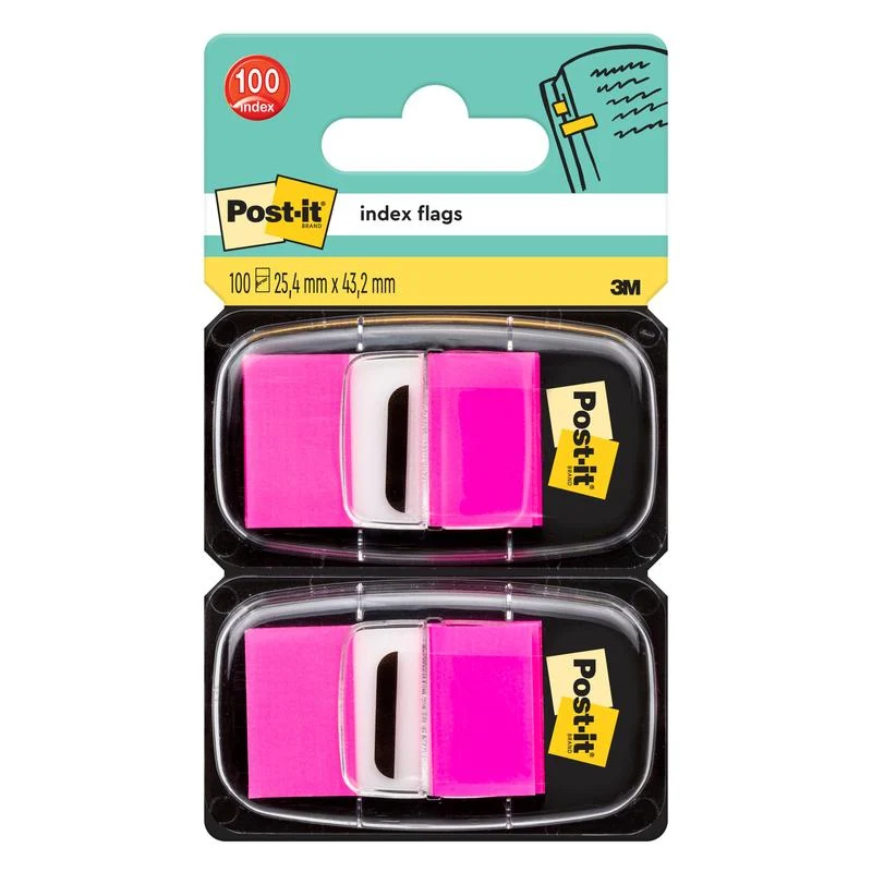 Post-it® Index Haftstreifen, Základní, 25,4 mm x 43,2 mm, 50 Haftstreifen/Spender Pink