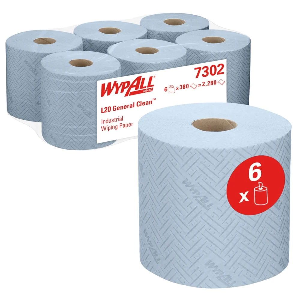 Toalha de papel Wypall® L20 para tarefas de limpeza industrial - Remoção central / 38,00 cm x 18,30 cm Calibration Certifi...