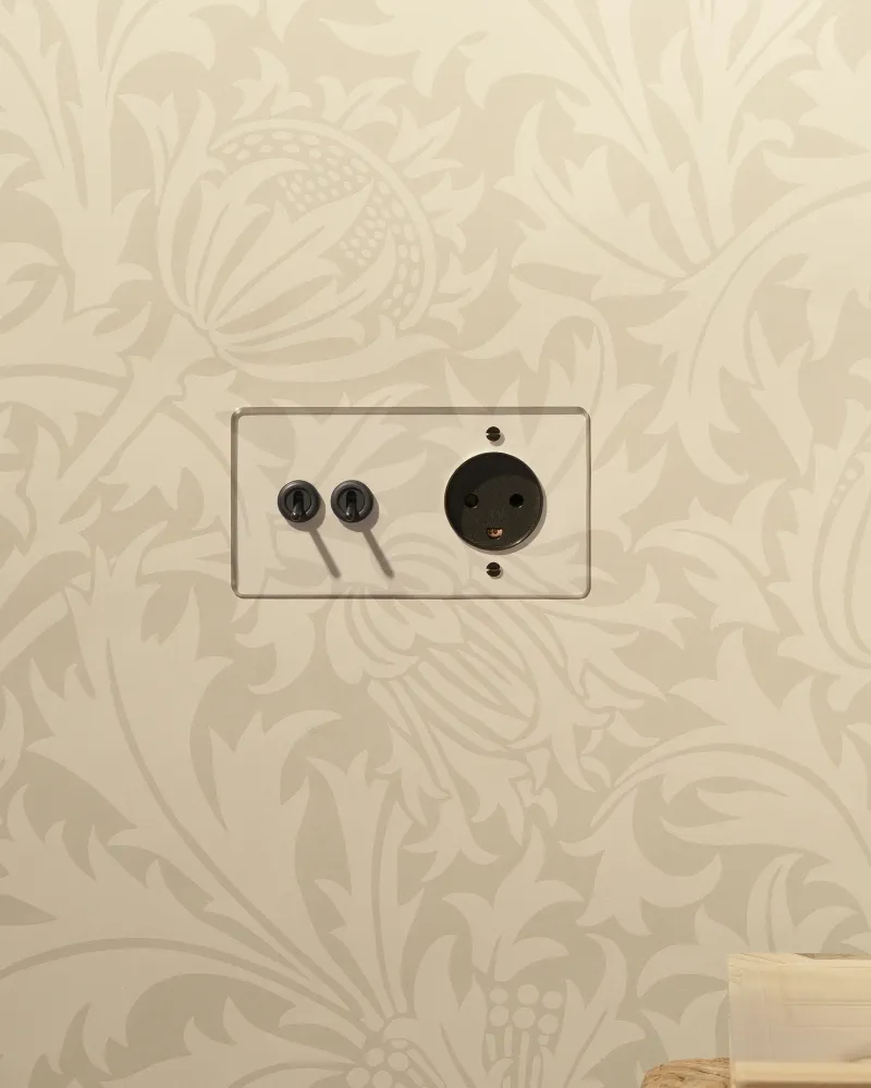 Kew Double 2x Toggle & Danish Type K Socket - Clear Warm finish | Black