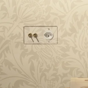 Kew Double 2x Toggle & Swiss Type J Socket - Křišťálový Antique Brass | White