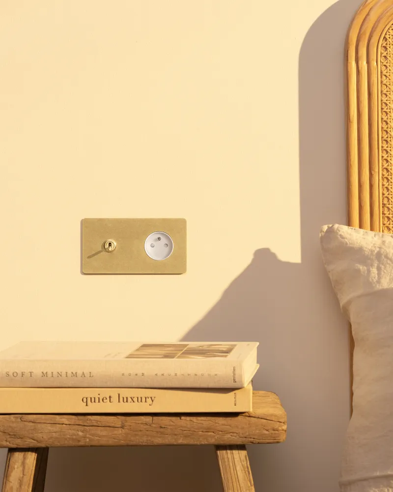 Kew Dual Toggle & French/Belgian Type E Socket - Antique Brass | White
