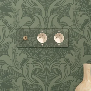 Kew Triple Toggle & 2x French/Belgian Type E Socket - Průzračný Antique Brass | White