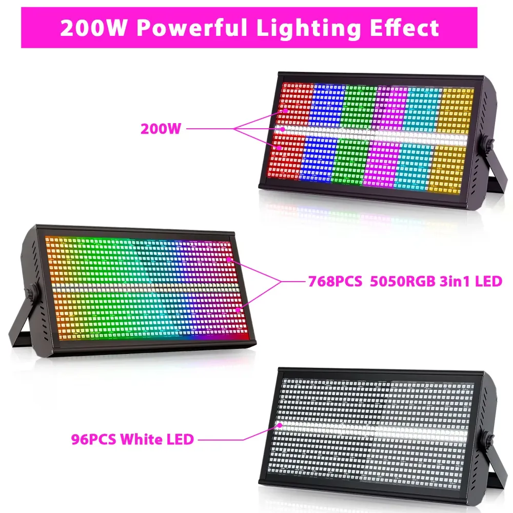 200W LED RGBW 48+8segmentová stroboskopická světla DMX512 Wash pódiové světlo Uplight DJ světla pro párty, diskotéky, svat...