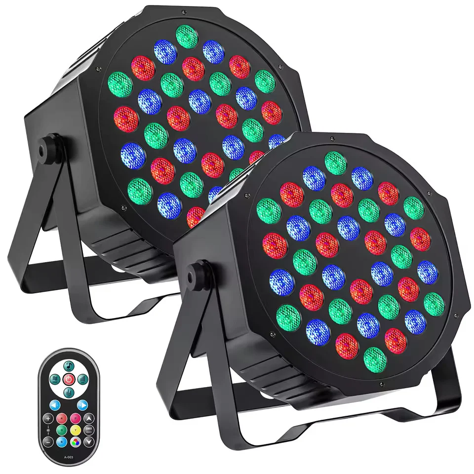 Balení 2 ks RGB LED Par reflektorů, 36 LED scénické party světlo s dálkovým ovladačem, discolampa vícebarevné osvětlení pr...