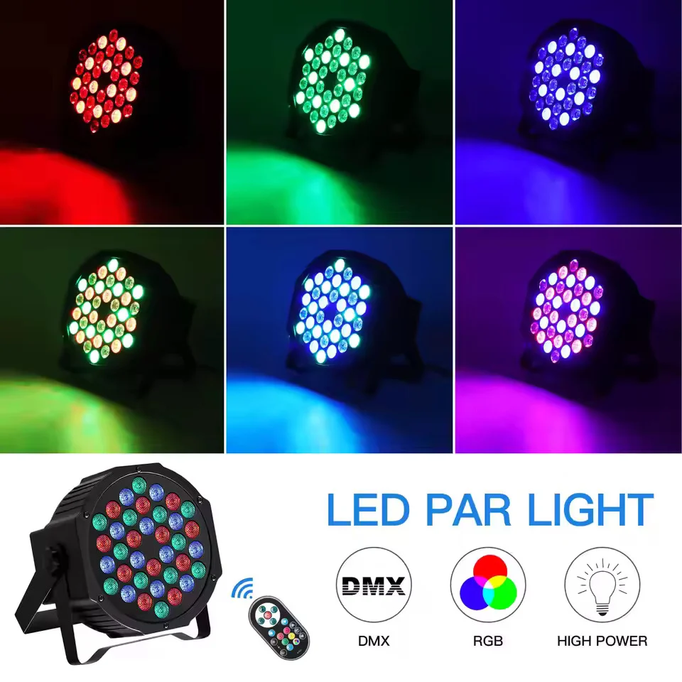 Balení 2 ks RGB LED Par reflektorů, 36 LED scénické party světlo s dálkovým ovladačem, discolampa vícebarevné osvětlení pr...