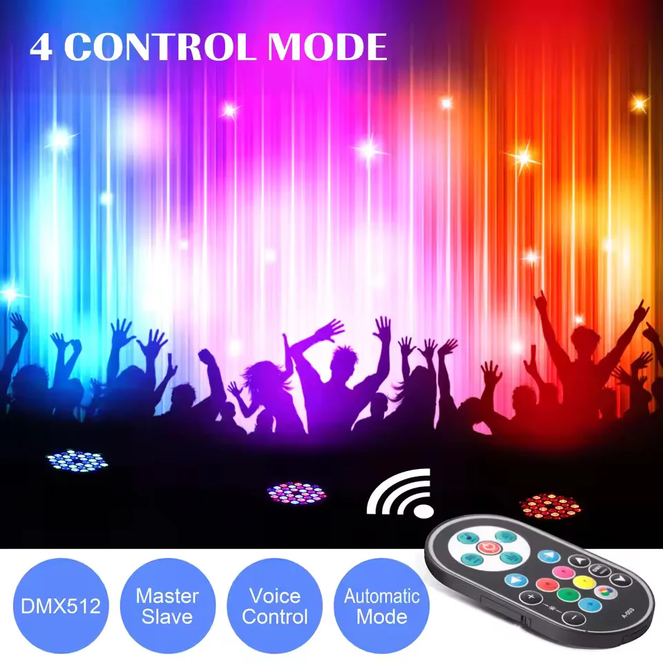 Balení 2 ks RGB LED Par reflektorů, 36 LED scénické party světlo s dálkovým ovladačem, discolampa vícebarevné osvětlení pr...