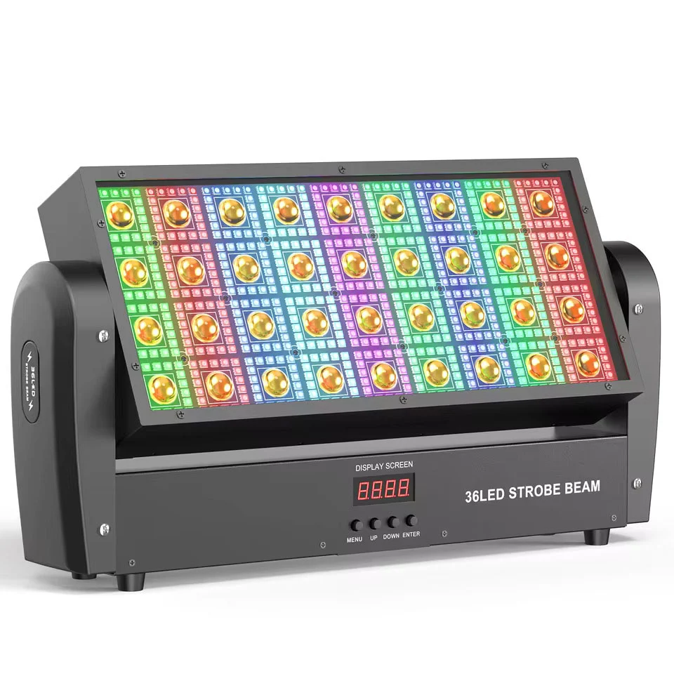Oscilační čtvercový stroboskopický pódiový reflektor se 36 teplobílými LED 648 RGB světelnými závěsy (5050) pro párty