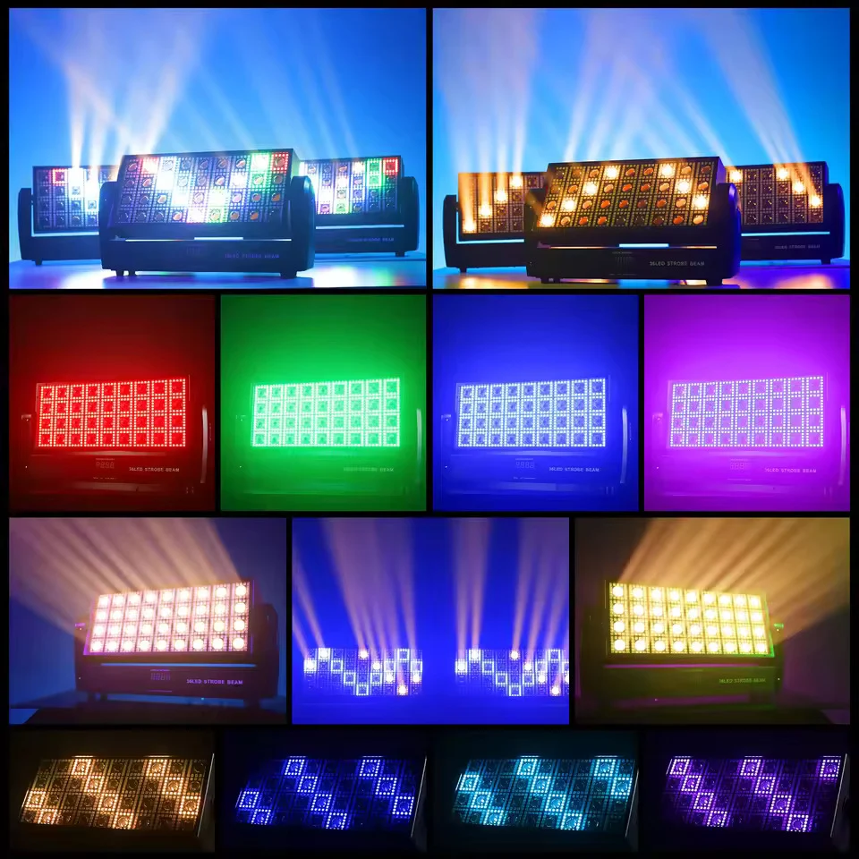Oscilační čtvercový stroboskopický pódiový reflektor se 36 teplobílými LED 648 RGB světelnými závěsy (5050) pro párty