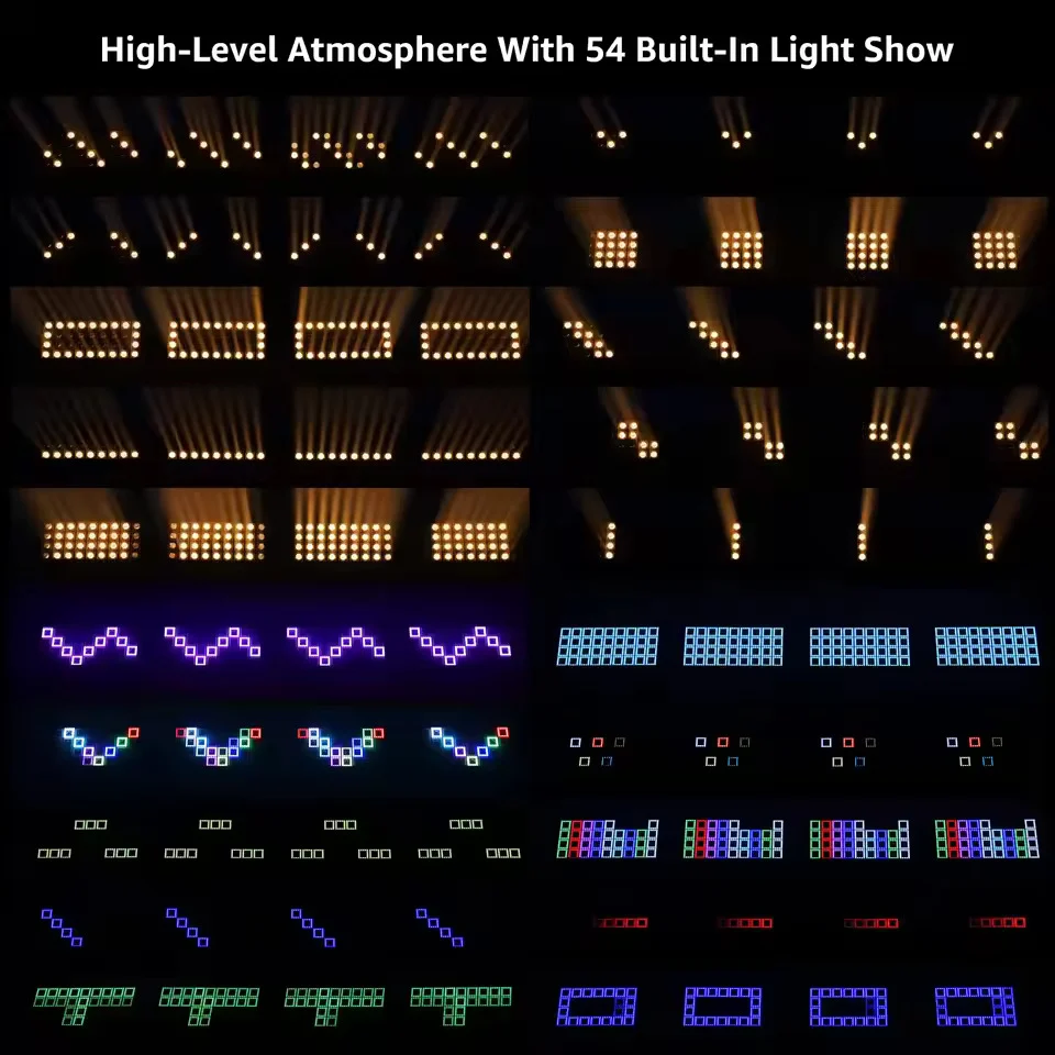Oscilační čtvercový stroboskopický pódiový reflektor se 36 teplobílými LED 648 RGB světelnými závěsy (5050) pro párty