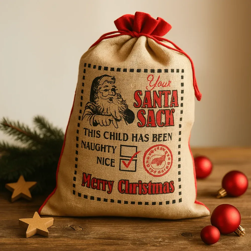 Vánoční jutový pytel Santa Dítě bylo hodné