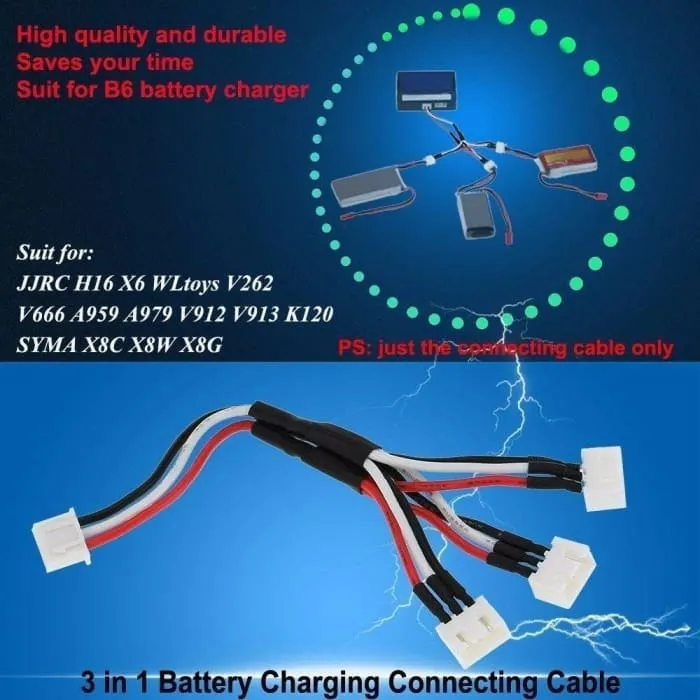 3v1 7,4V 2S nabíjecí kabel baterie pro RC drony Kvadrokoptéry JJRC H16 X6 WLtoys V262 V666 A959 A979 V912 V913 K120 SYMA X...