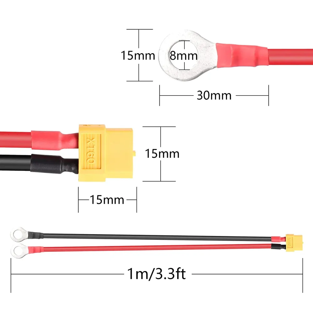 Kabel XT60 na svorkovnici O Ring, kabel XT60 s konektorem O Ring, s 1 Mt 12AWG křemíkovým drátem, pro RC Lipo baterie FPV...