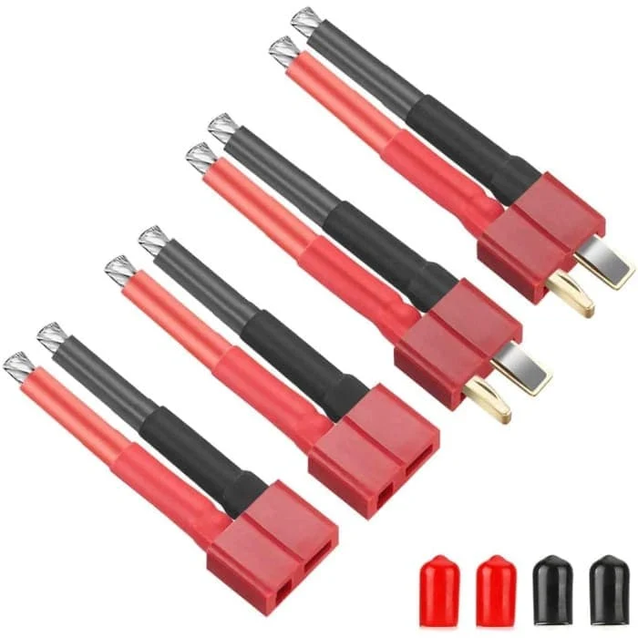 4 kusy Deans Style T Zásuvka Zásuvka s 12AWG silikonovým drátovým konektorem pro RC Lipo baterie Drone kabel + 4 kusy PVC...